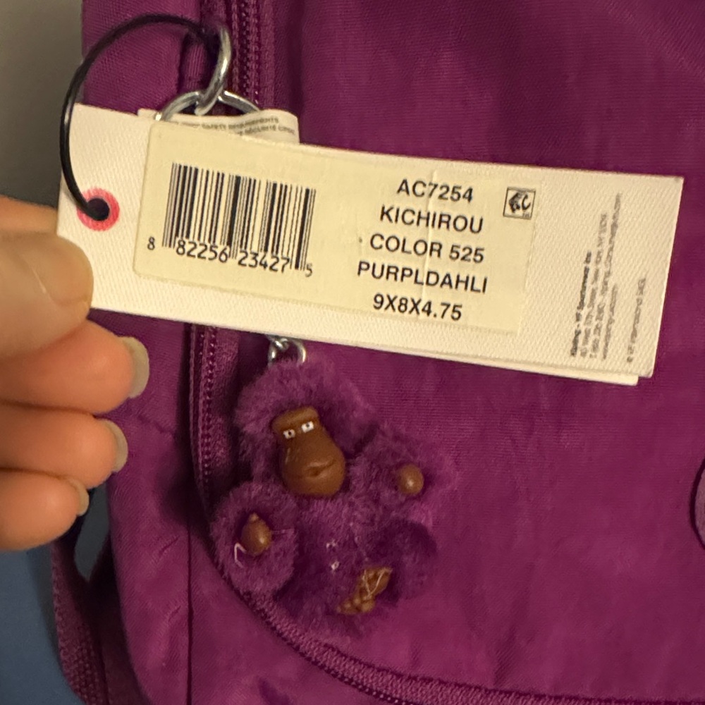 Kipling Deep Purple Crossbody Messenger Bag with Pom Charm - Picture 3 of 5